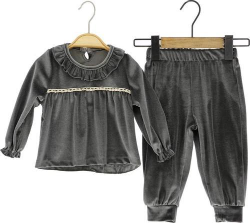 FİSTOLU KADİFE ALT ÜST TAKIM - GVN5080-Gri-9 Ay Gri