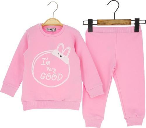IM VERY GOOD CAT BASKILI İKİ İPLİK ALT ÜST TAKIM - MDL2123-Pembe-12 Ay Pembe