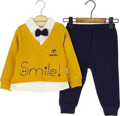 PAPYONLU SMILE BASKILI İKİ İPLİK ALT ÜST TAKIM - MTX24345-Hardal-24 Ay Hardal