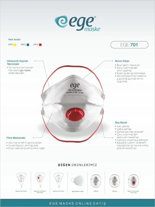 Ege Ffp3 701 Nr N99 Ventilli Katlanır Maske 2 Adet