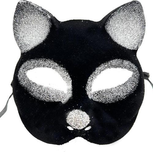MDB Siyah Gümüş Simli Kedi Maskesi