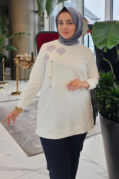 KADIN DİKME VE BAĞUCU DETAYLI TESETTÜR TUNİK