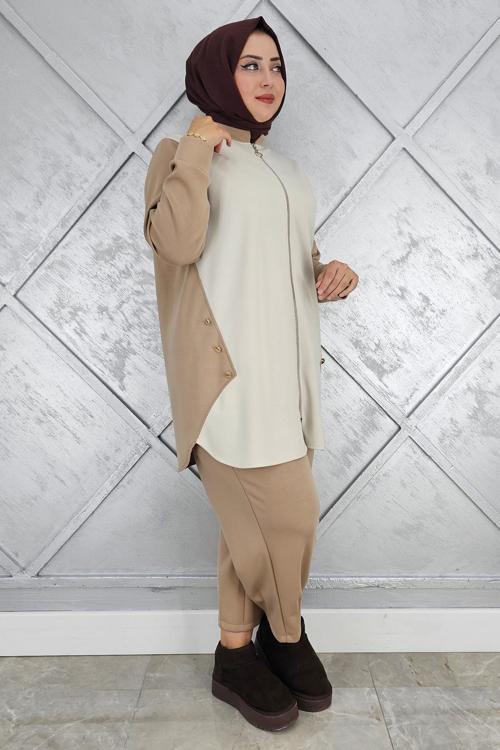 KADIN FERMUARLI DÜĞME DETAYLI TESETTÜR TAKIM