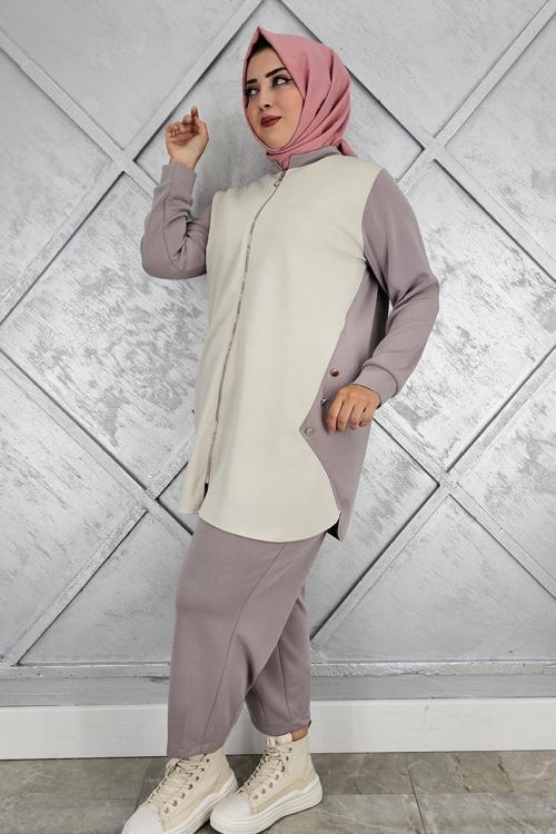 KADIN FERMUARLI DÜĞME DETAYLI TESETTÜR TAKIM