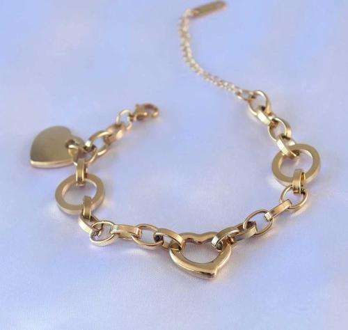BFS 316L Çelik Gold Renk Kalp Figür Zincir Model Kadın Bileklik