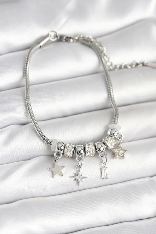 BFS Pirinç Gümüş Renk Kutup Yıldızı Charmlı Kadın Bileklik