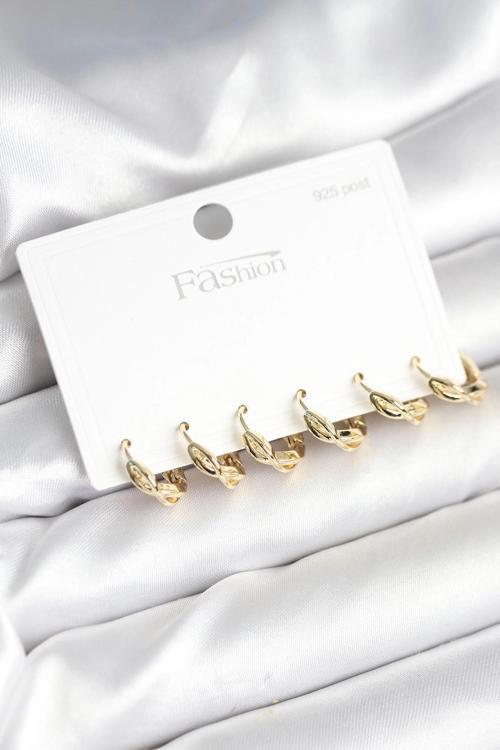 BFS Gold Renk Pirinç Sarmal Model 925 Ayar Gümüş Çivili Kadın Küpe Seti