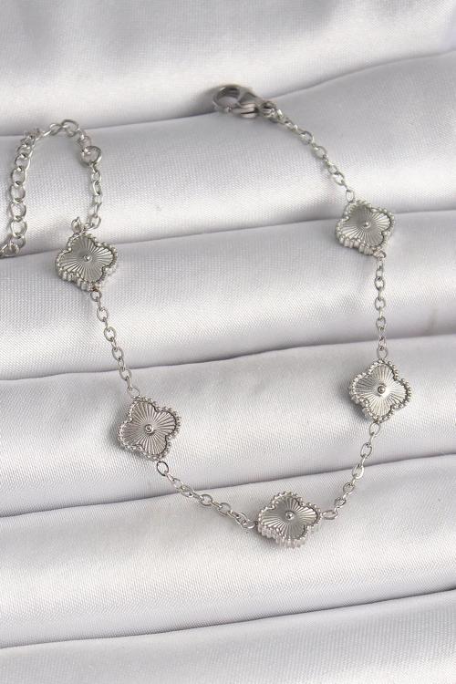 BFS 316L Çelik Gümüş Renk İşlemeli Baby Boy Yonca Model Kadın Bileklik