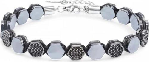 Zirkon Taşlı Ayarlanabilir Hematit Çelik Bileklik 33512B16D1