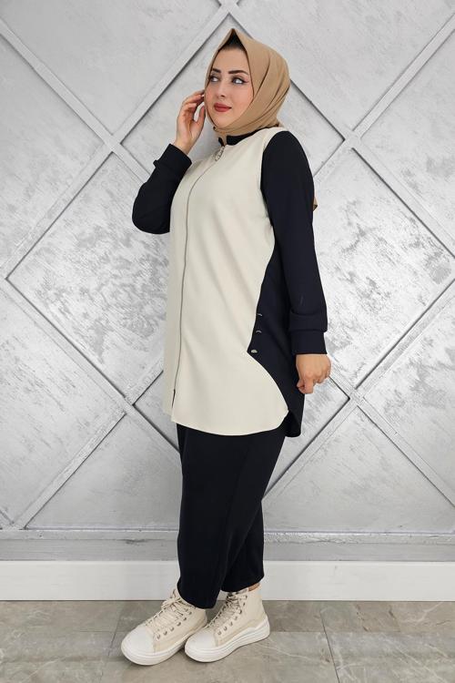 KADIN FERMUARLI DÜĞME DETAYLI TESETTÜR TAKIM