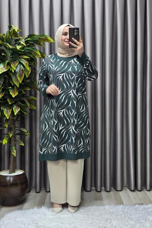 Kadın Tesettür Giyim Büyük Beden Trend Simli Tunik 