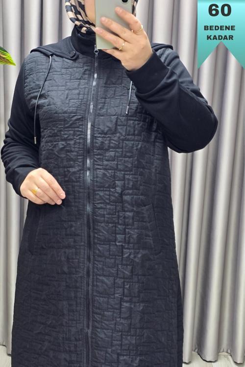 Kadın Giyim Büyük Beden Kapşonlu Polarlı Kapitone Kap