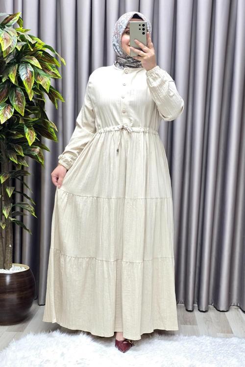 Kadın Tesettür Giyim Büyük Beden Gofre Elbise