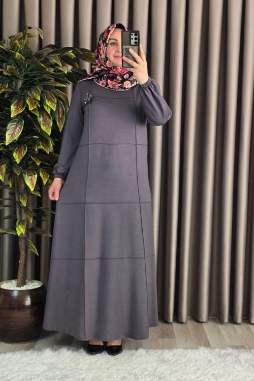 Kadın Tesettür Büyük Beden Giyim Nervür Elbise 
