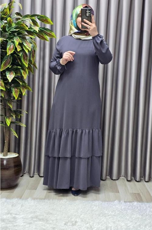 Kadın Tesettür Giyim Büyük Beden İki Katlı Krep Elbise 