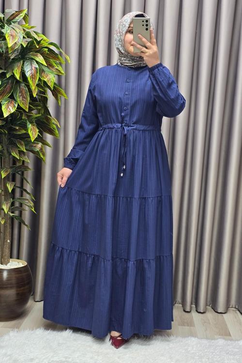 Kadın Tesettür Giyim Büyük Beden Gofre Elbise