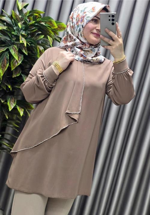 Kadın Tesettür Giyim Büyük Beden Taşlı Abiye Tunik 