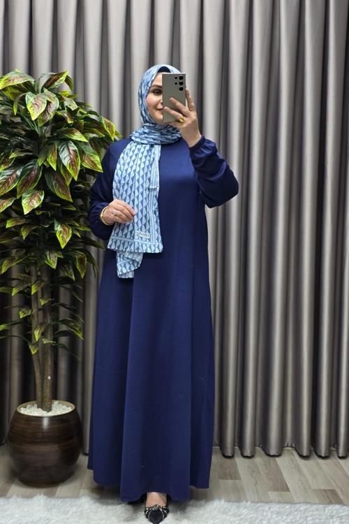 Kadın Büyük Beden Hakim Yaka Fitilli Nevra Elbise