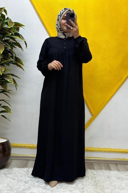 Kadın Tesettür Giyim Büyük Beden Tek Renk Tam Robalı Elbise 