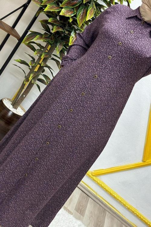 Kadın Tesettür Büyük Beden Giyim Çıtır Desen Gömlek Elbise