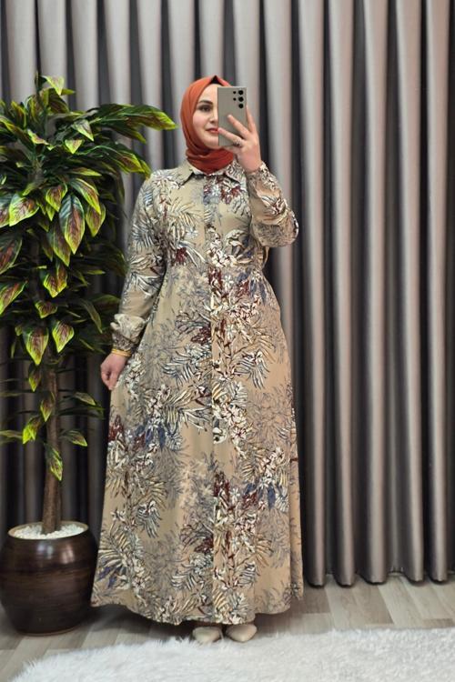 Kadın Tesettür Büyük Beden Giyim Palmiye Gömlek Elbise