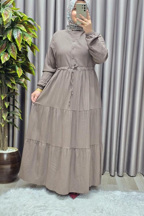 Kadın Tesettür Giyim Büyük Beden Gofre Elbise 