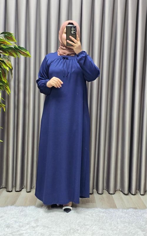 Kadın Tesettür Giyim Büyük Beden Kare Yaka Robalı Lina Elbise 