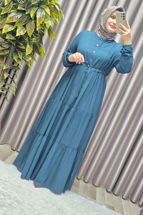 Kadın Tesettür Giyim Büyük Beden Üç Katlı Elbise