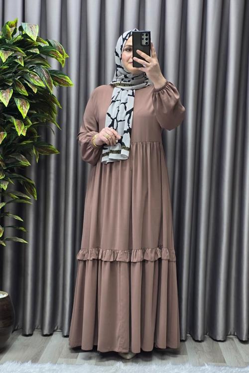 Kadın Tesettür Giyim Endonezya Krebi Fırfırlı  Elbise 