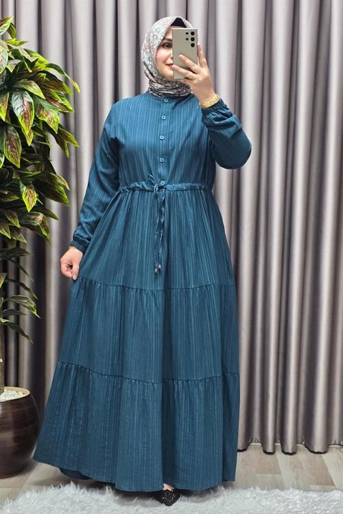 Kadın Tesettür Giyim Büyük Beden Gofre Elbise