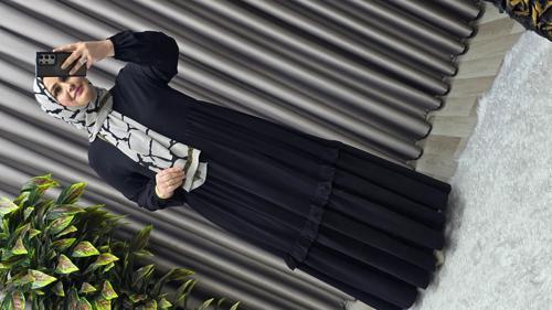 Kadın Tesettür Giyim Endonezya Krebi Fırfırlı  Elbise 