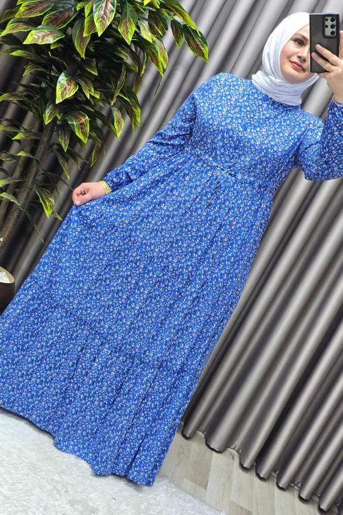 Kadın Tesettür Giyim Yazlık Viscon Üç Katlı Papatya Elbise 