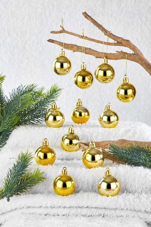 Gold Yılbaşı Çam Ağacı Süsü 4 Cm 12'Li