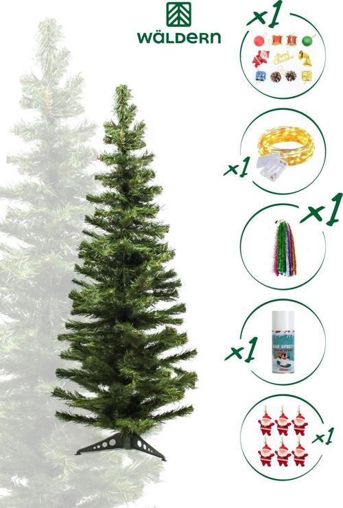 120 Cm Yılbaşı Çam Ağaç Seti 5 Metre Peri Ledli Ve Yılbaşı Süsleri Paketi Kar Spreyi