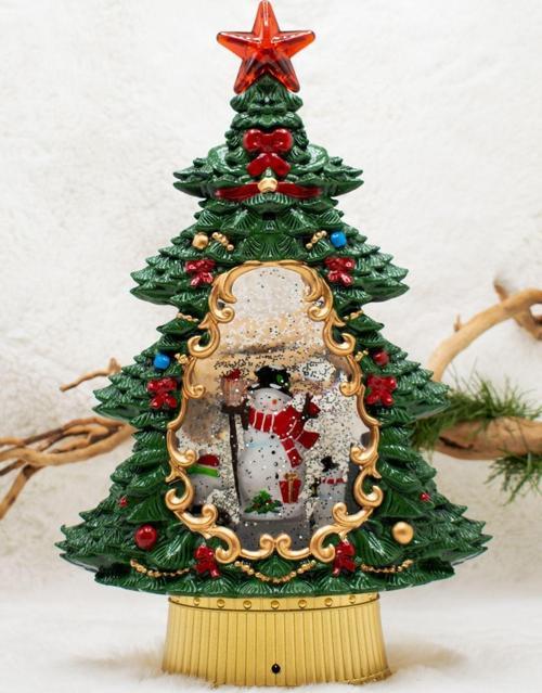 Dekoratif Çam Ağacı Kar Küresi Kardan Adam Yılbaşı Süsü 37cm