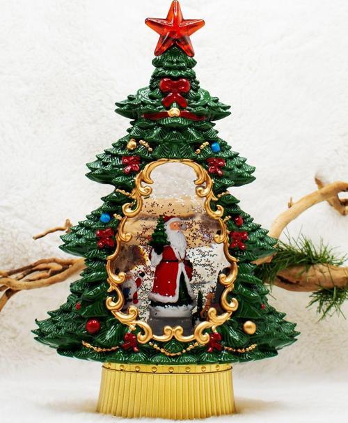 Dekoratif Çam Ağacı Kar Küresi Santa Yılbaşı Süsü 37cm