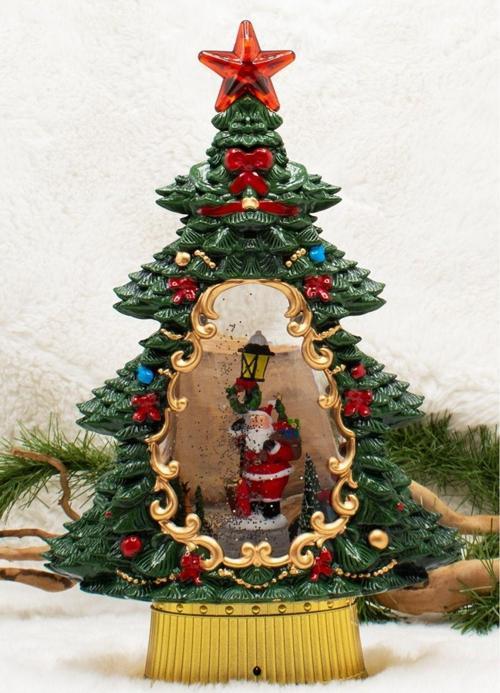 Luxury Dekoratif Çam Ağacı Kar Küresi Noel Baba Yılbaşı Süsü 37cm