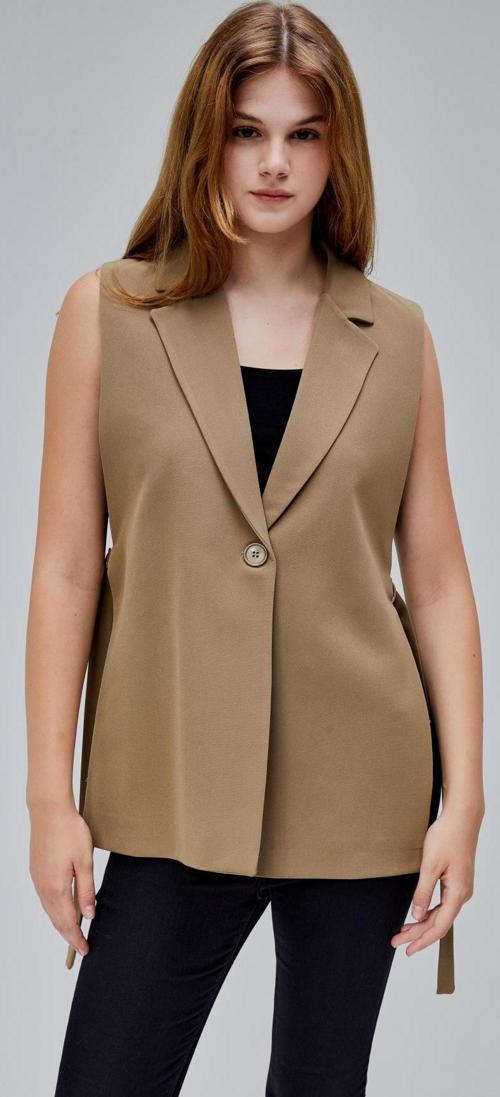 Kadın Koyu Haki Regular Astarlı Dokuma Yelek