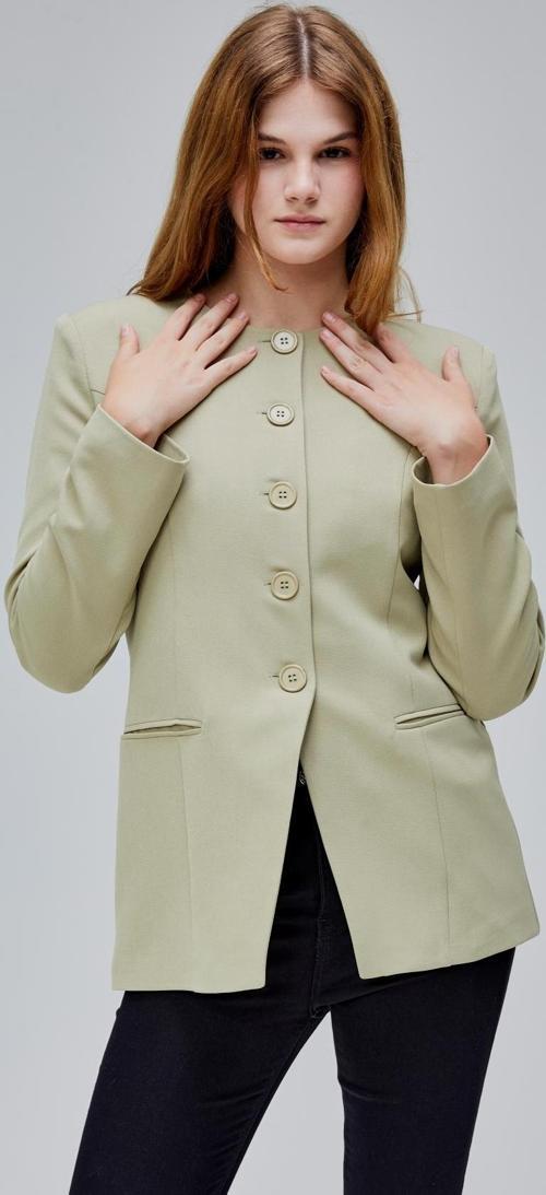 Açık Haki Bisiklet Yaka Regular Dokuma Ceket