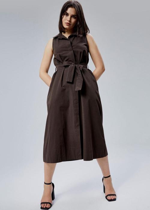 Kahverengi Regular Fit Kuşak Kemerli Elbise