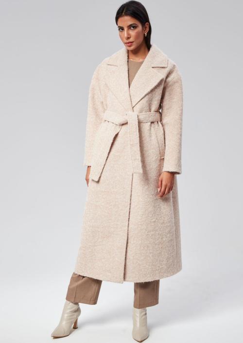 Bej Buklet Kaşe Oversize Kaban