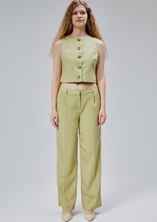 Haki Çizgili Modal Yelek-Pantolon Takım