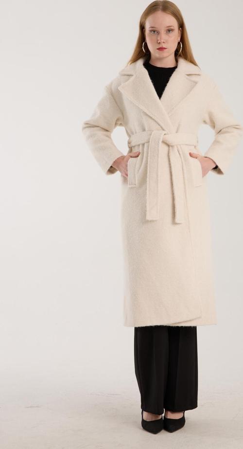 Ekru Buklet Kaşe Oversize Kaban 