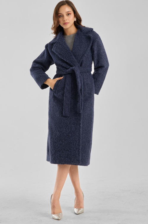 Lacivert Buklet Kaşe Oversize Kaban