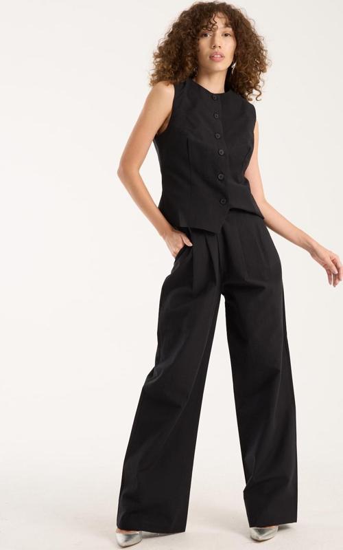 Siyah Kadın Dokuma Yelek-Pantolon Takım