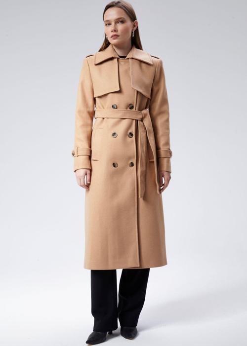 Kadın Regular Rüzgarlık Detaylı Kaşe Kaban