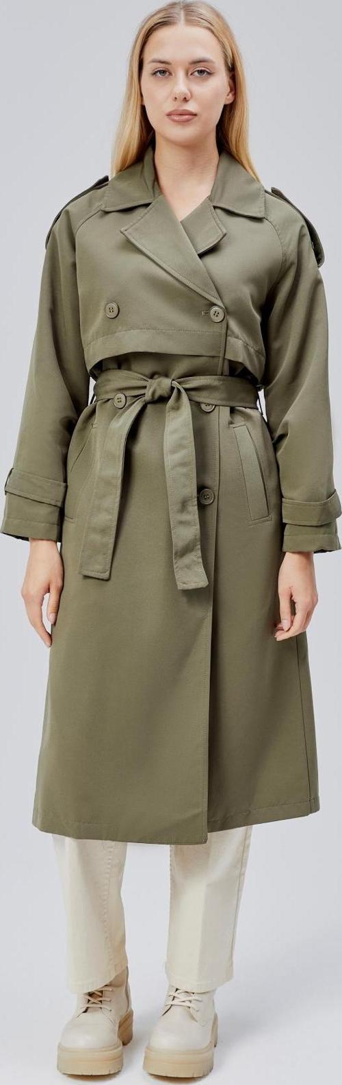 Koyu Haki Kruvaze Kapama Rüzgarlık Detaylı Trençkot 44956