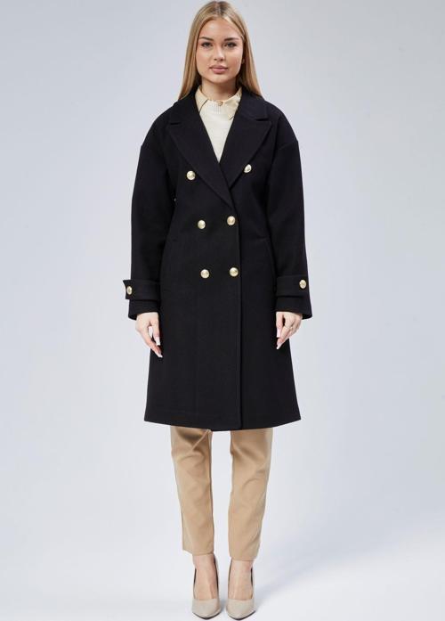 Kadın Kruvaze Yaka Düğme Detaylı Kaban