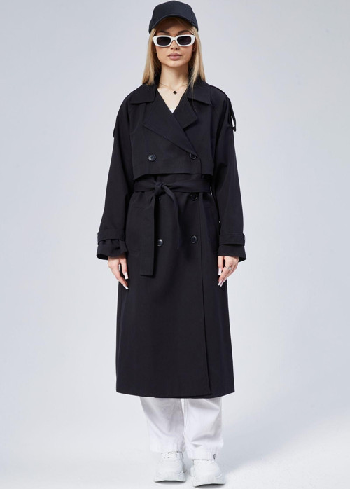 Oversize Kruvaze Kapama Rüzgarlık Detaylı Trençkot 44956
