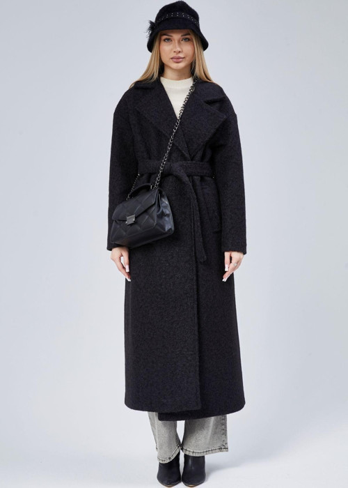 Siyah Buklet Kaşe Oversize Kaban